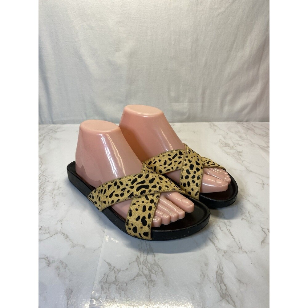 Birdies Robin Slide Sandals Dyed Calf Hair Leopard Print Size 7.5